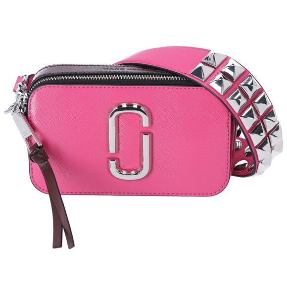 Marc Jacobs The Snapshot Shoulder Bag Studded Saffiano Leather Magenta Pink - Picture 2 of 6